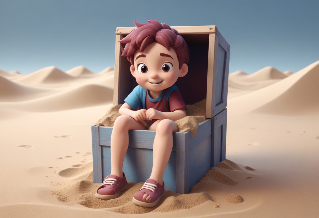 Student sat in a box of sand