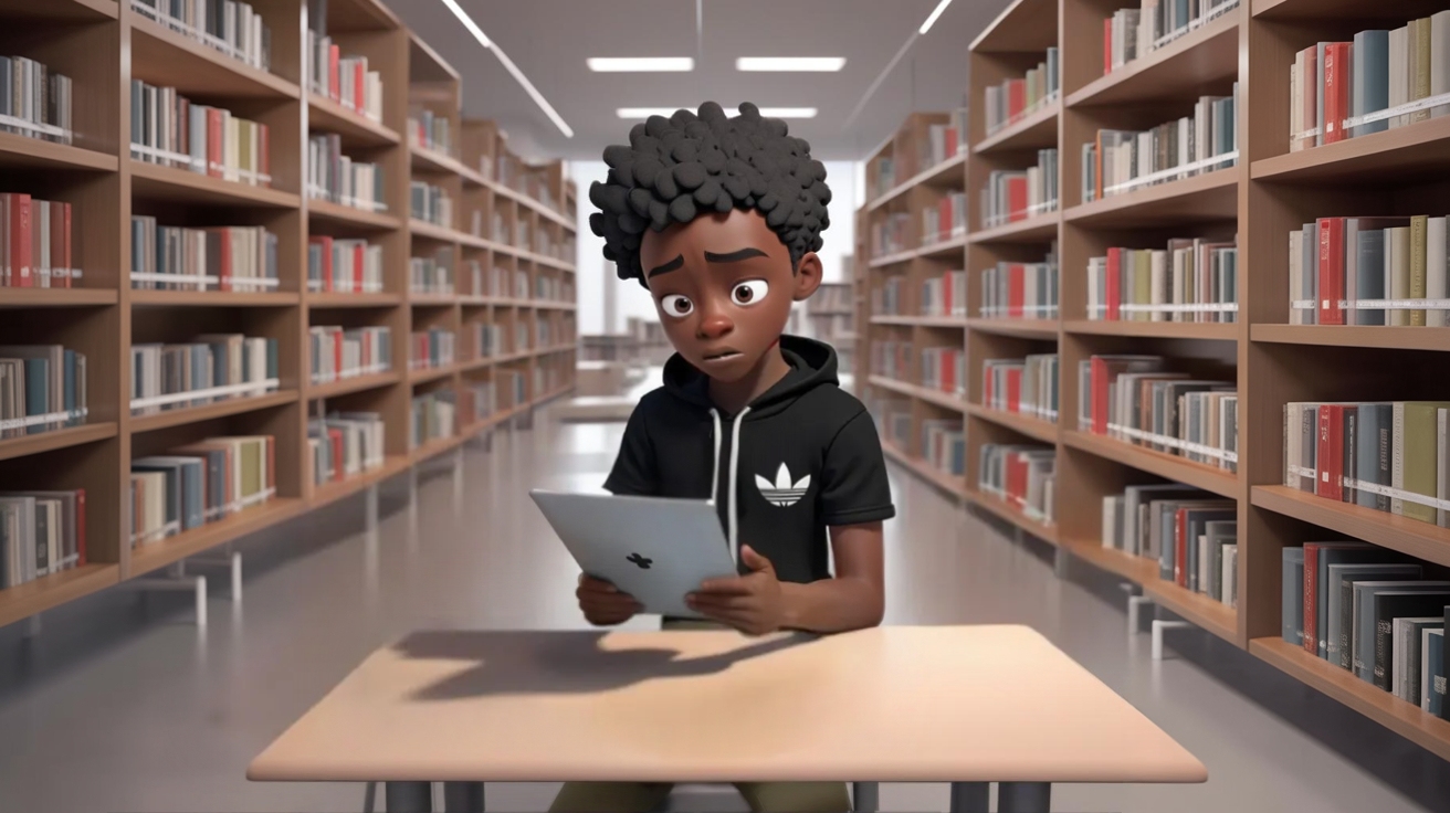 Student sat in a library