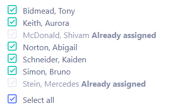 Select all box on list of students.