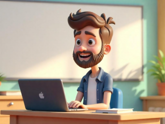 Teacher sitting at a computer